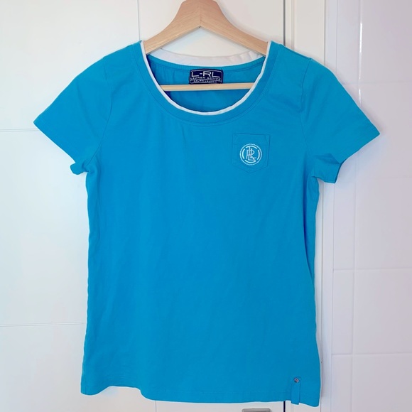 Blue Ralph Lauren Cotton T-Shirt with tiny front pocket - Picture 1 of 5